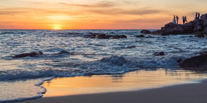 Sunrise or Sunset over the sea view with orange sky