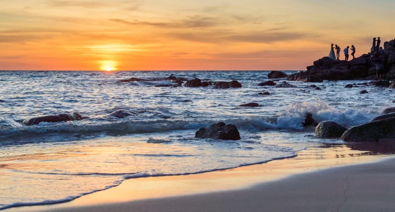 Sunrise or Sunset over the sea view with orange sky