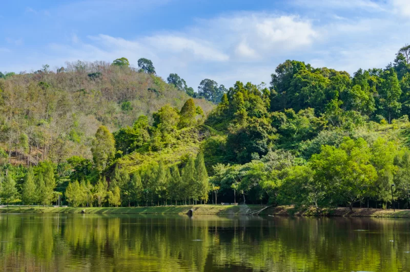 Tropical landscape, lake and hills in Kathu