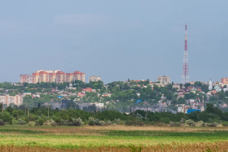 Green field and Rostov on Don city