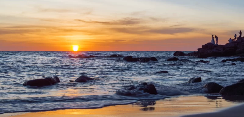 Sunrise or Sunset over the sea view from tropical beach