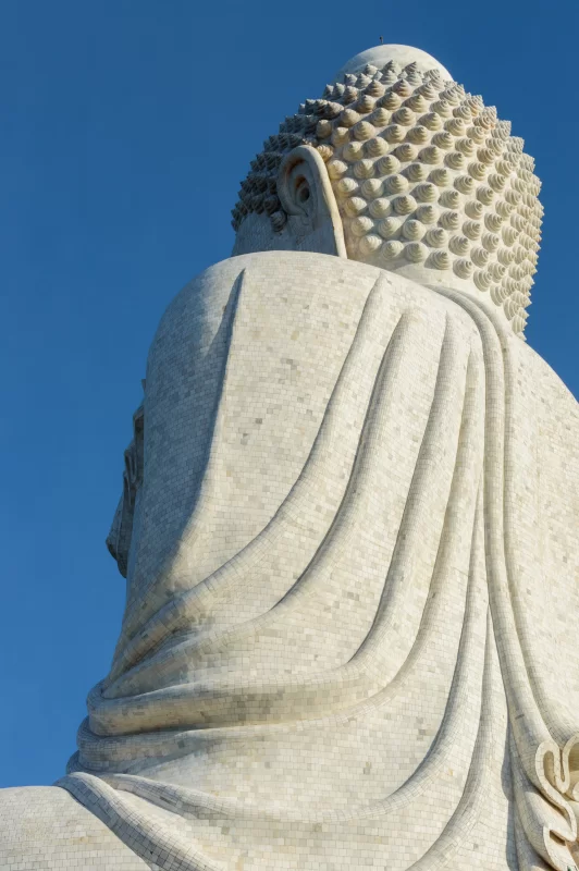 Back view of the white marble statue of Big Buddha