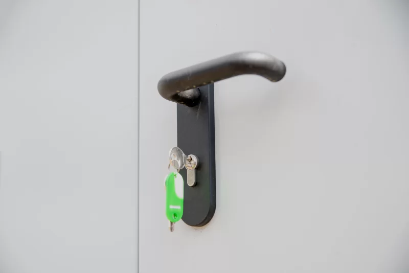 Door handle. Key in the lock