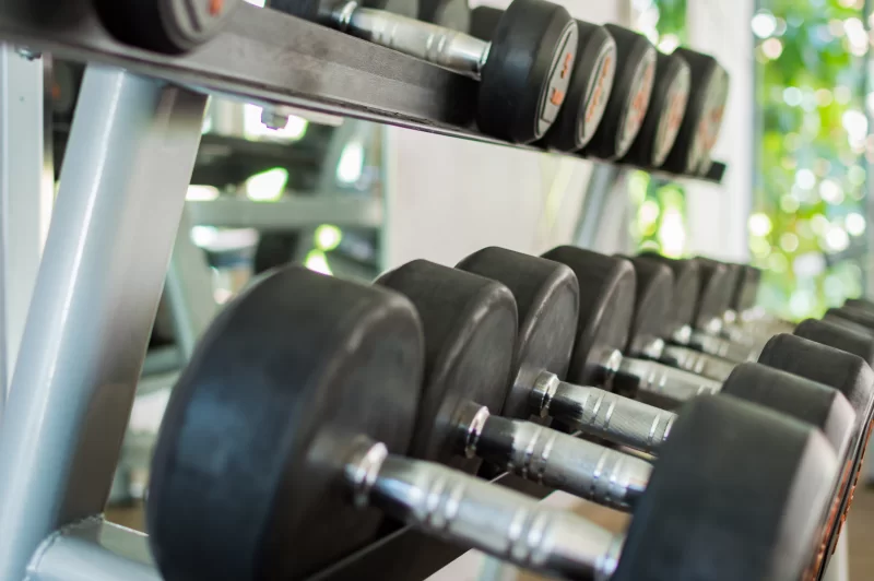 Rows of dumbbells in the modern gym