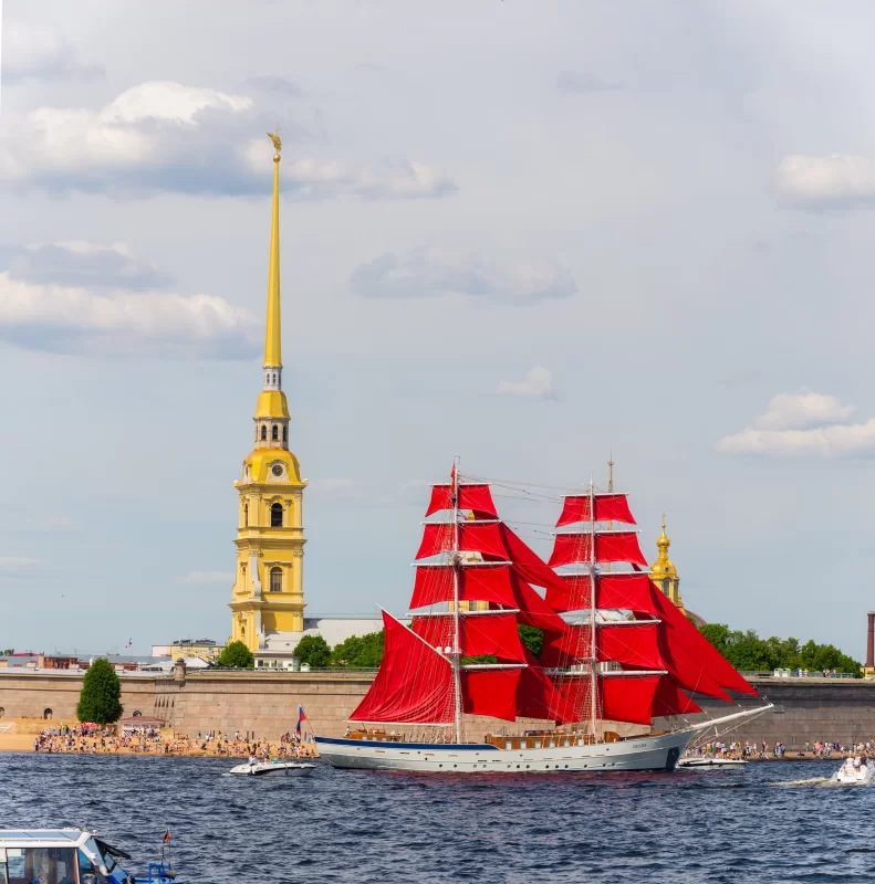 View to Peter and Paul fortress. Scarlet sails
