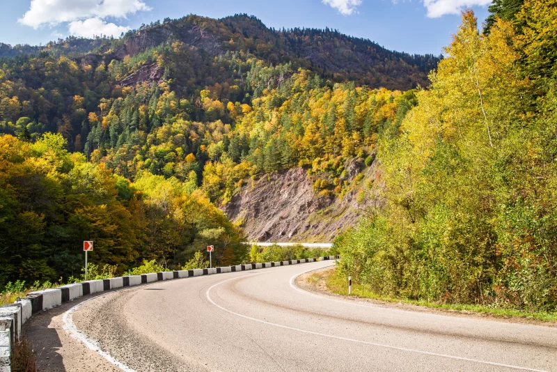 Autumn mountain road in Adygea