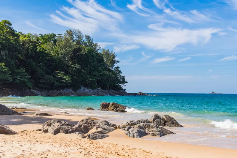 Blue sky and calm sea on Naithon Noi beach
