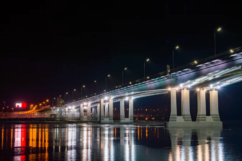 Night view of illuminated bridge