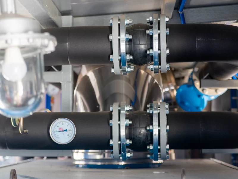 Промышленное оборудование: трубы, клапаны и манометр