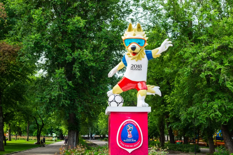 Zabivaka, the official mascot of the 2018 FIFA World Cup, in Rostov-on-Don