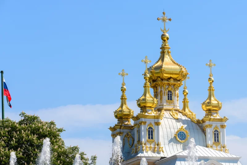Golden domes and fountains of Peterhof
