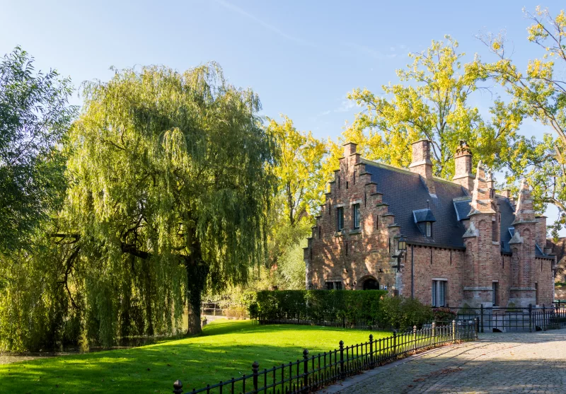 Симпатичный старый традиционный кирпичный дом в Брюгге