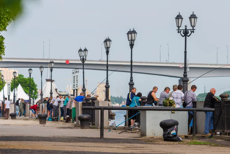 Fishermen on the Don embankment in Rostov-on-Don