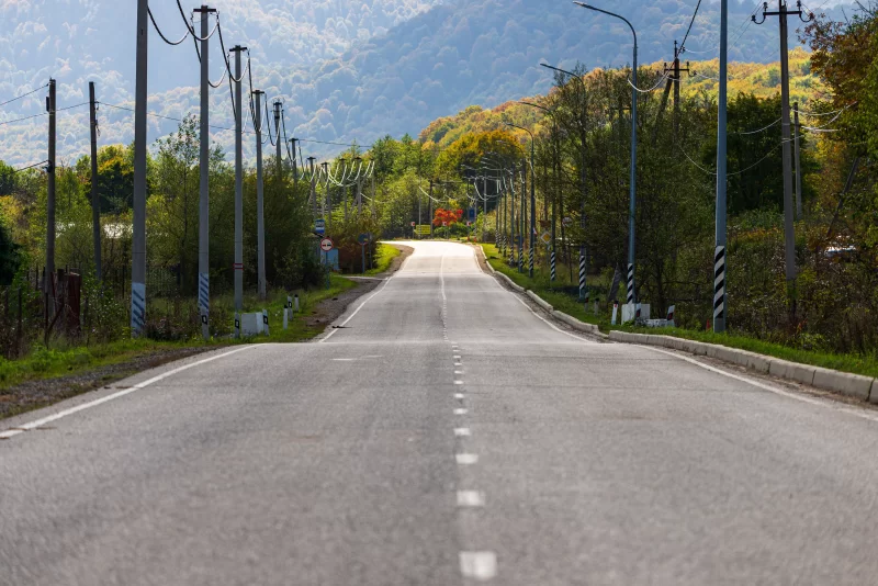 Road through mountain valley in Adygea