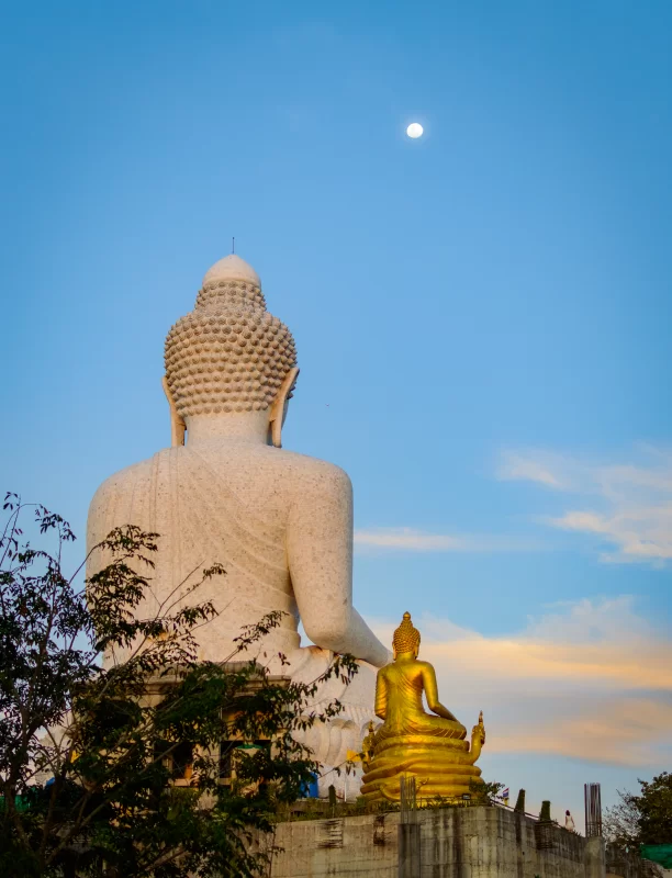 White and golden Buddha statue