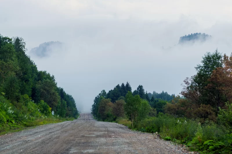 The road into the clouds, nasty weather