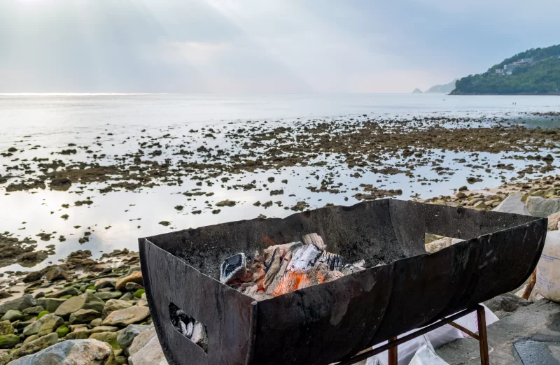 Barbecue grill on sea beach