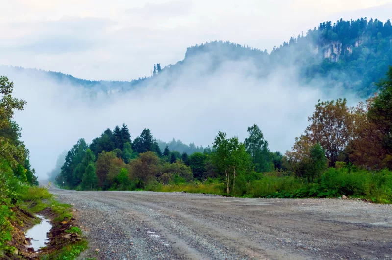 The road into the clouds, nasty weather