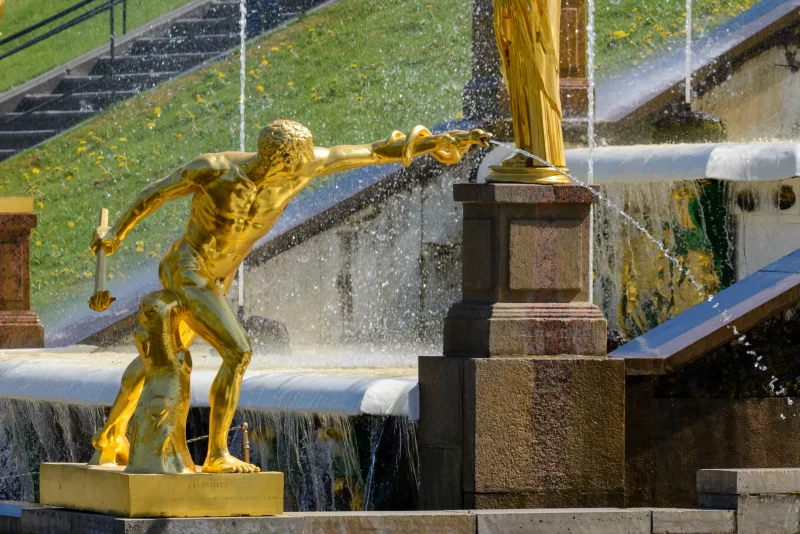 Golden Samson statue at the fountain