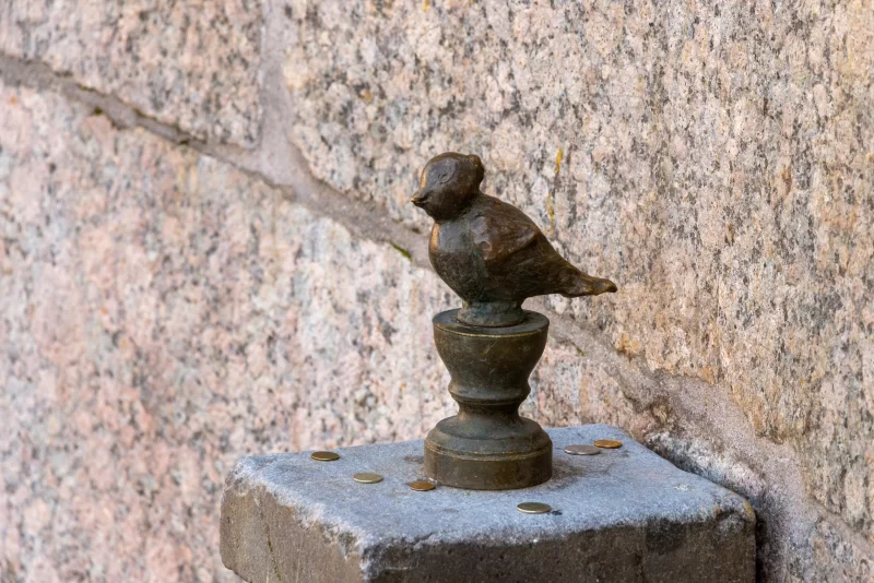 Saint Petersburg, Russia - June 05 2021: Chizhik Pyzhik monument at Fontanka river in Saint Petersburg